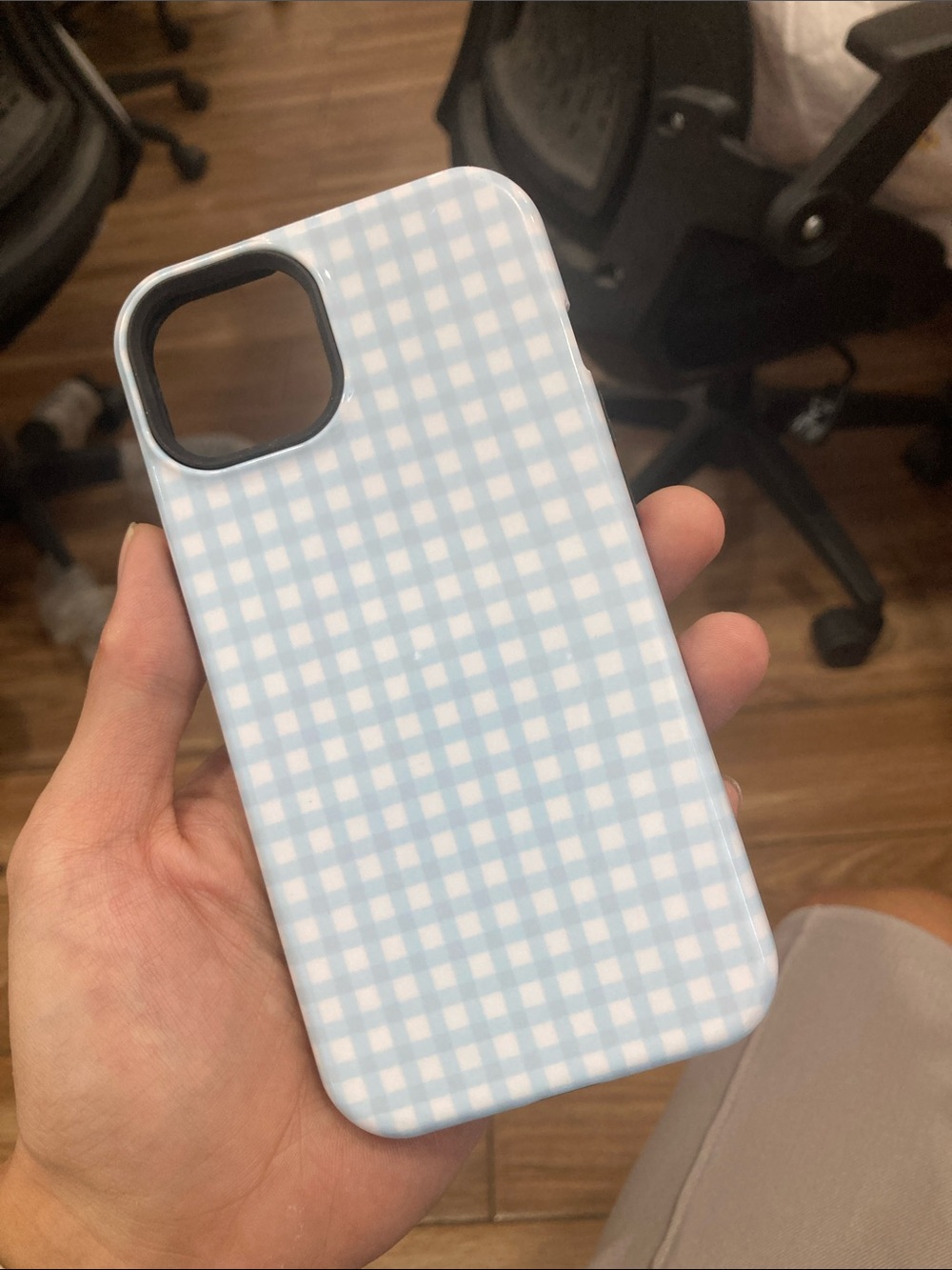 Light Blue Gingham Protective Phone Case - Soft-Finish Cover
